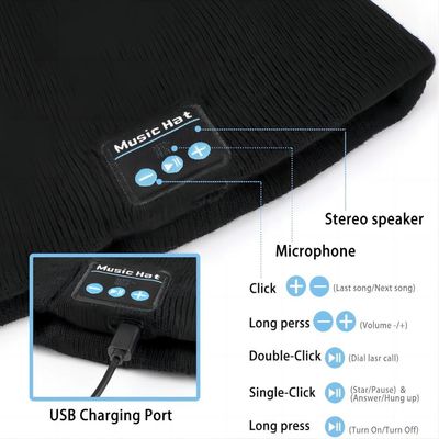 Bluetooth Beanie, Dubbele die Vacht met Bluetooth 5,1 Draadloze Warm wordt gevoerd breit Beanie Bluetooth Hat