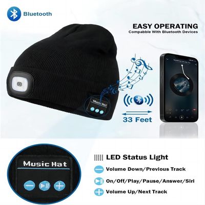 Draadloze de Hoofdtelefoonshoed van Bluetooth met Licht Bluetooth Beanie Night Biking